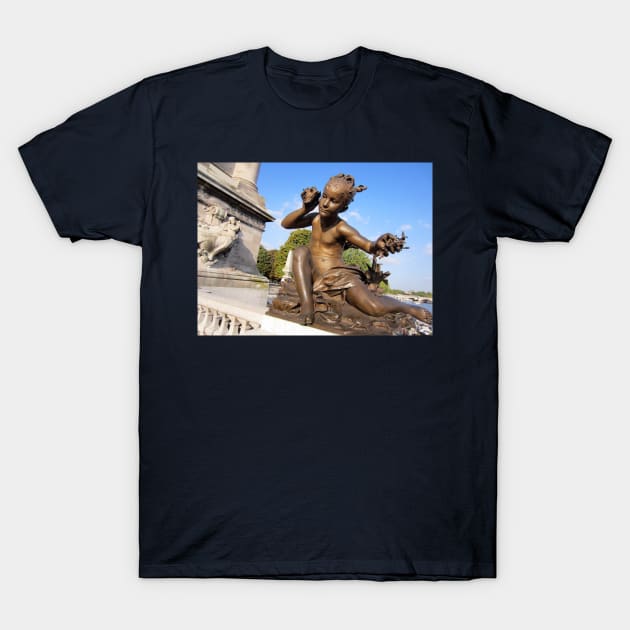 Paris Girl Statue on Bridge T-Shirt by BlackBeret